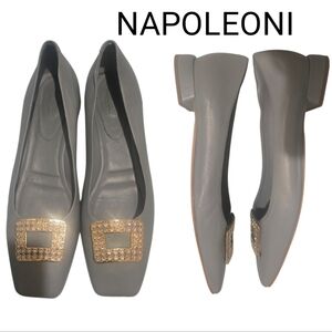 NWOT Napoleoni (Italy) Blue Women's Leather Shoes with Gold Accent Sz 10
